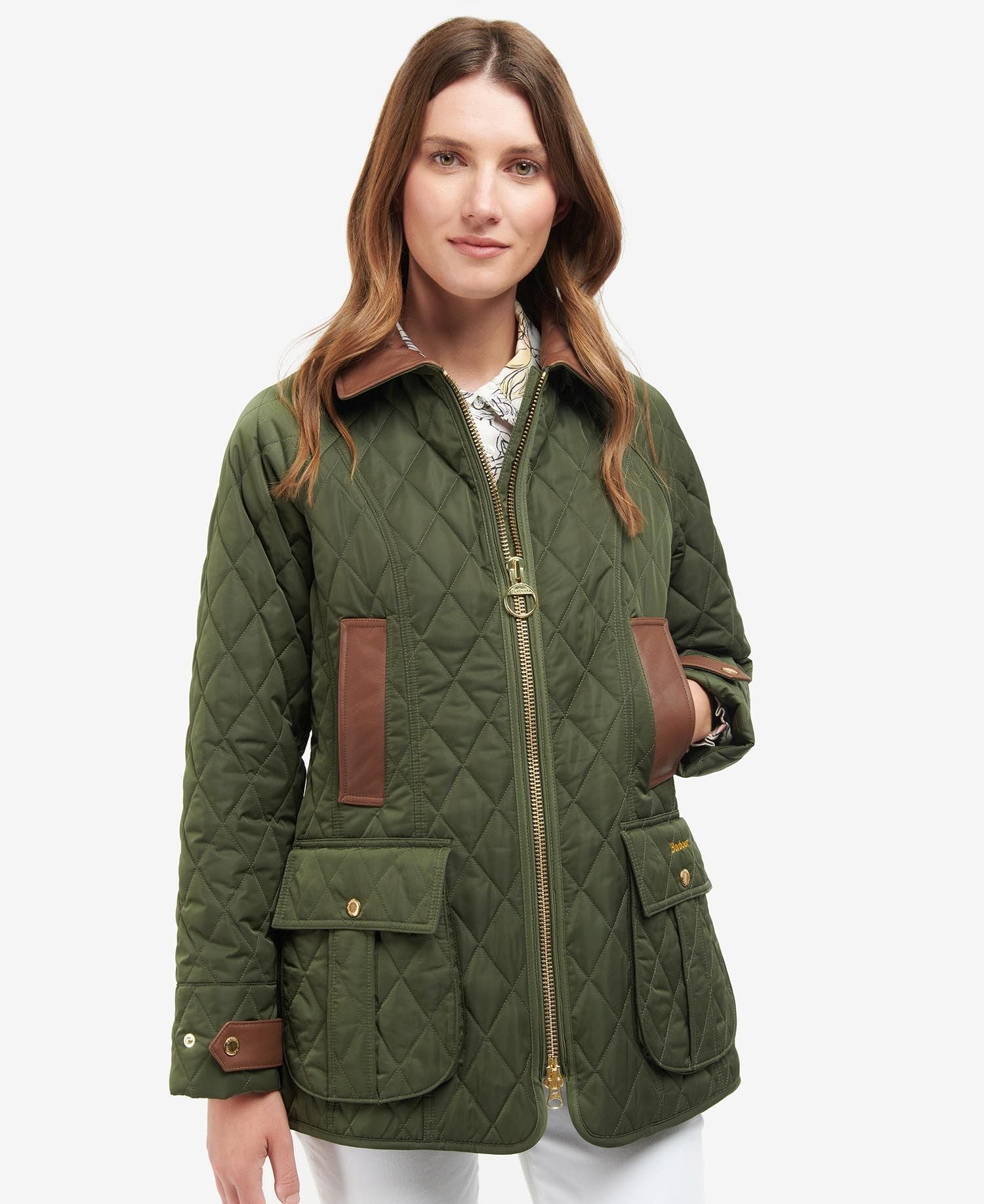 Brown Barbour International Quilted Long Coat Women Barbour LADIES