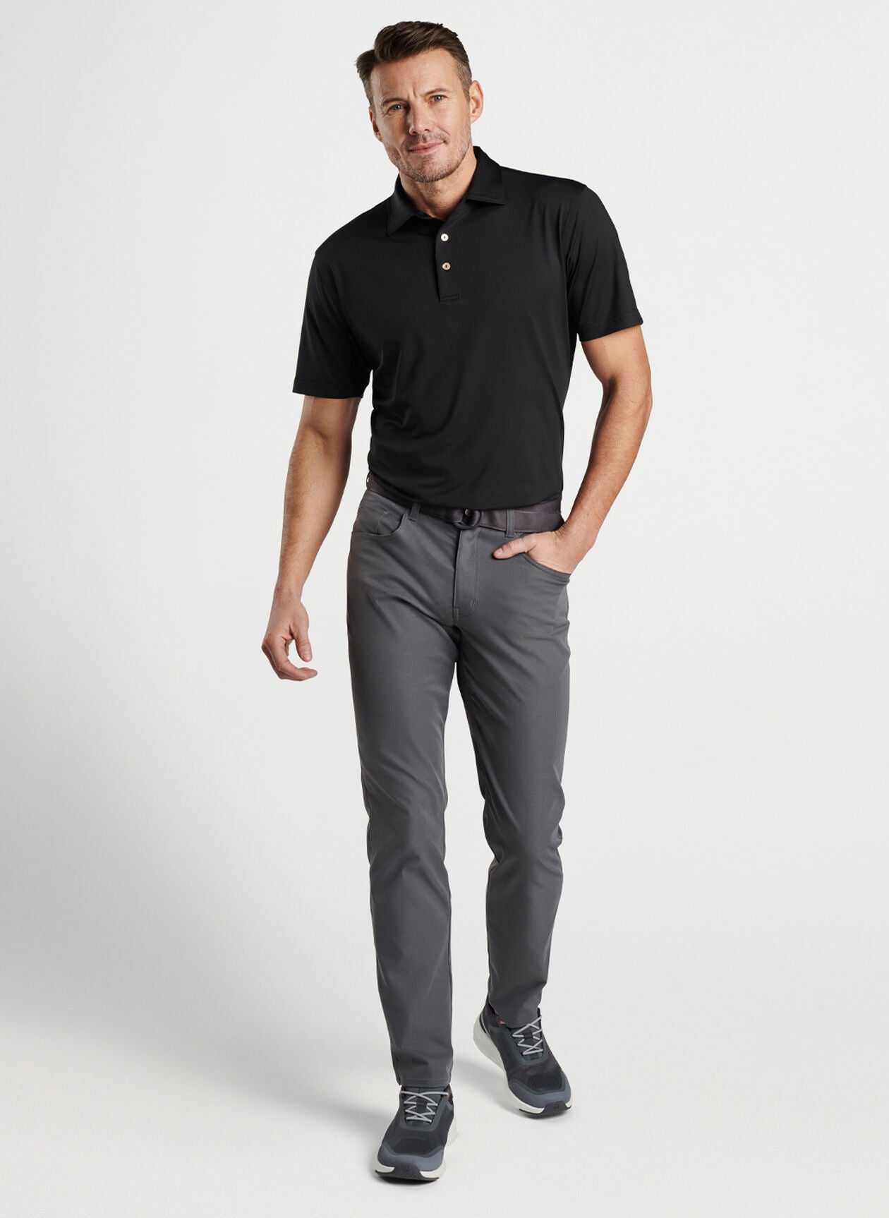 Men's short-sleeved polo shirt in black merino wool | Golden Goose